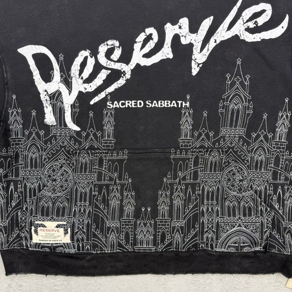 RESERVE Hoodie Mens Medium Sacred Sabbath Graphic Oversized Black Religious Art - Picture 7 of 15